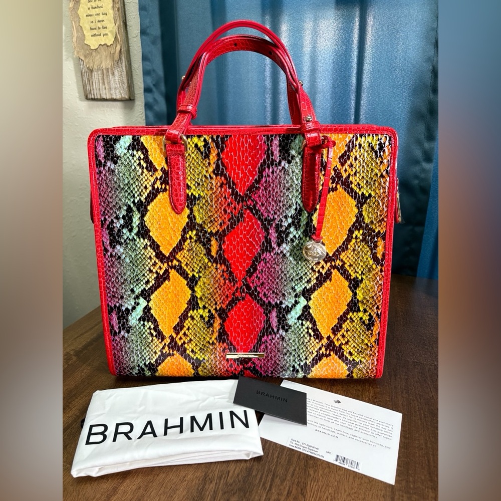 Brahmin NWT Tia - Red Dragon Experium Snake Print Tote